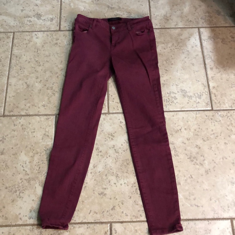 Wine colored skinny jeans